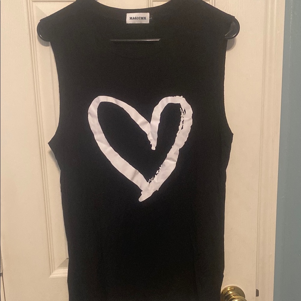 Black Sleeveless Top with White Heart